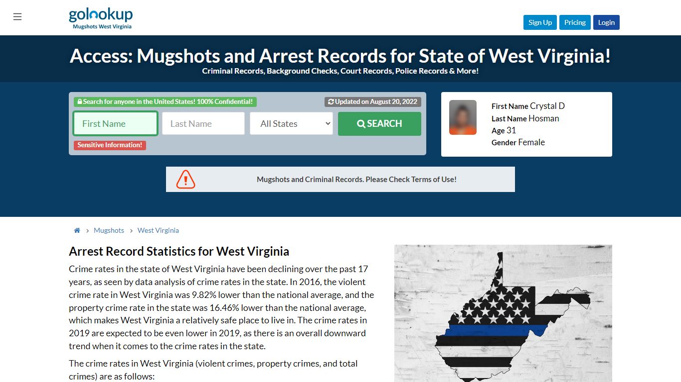 Access: Mugshots and Arrest Records for State of West Virginia! - GoLookUp